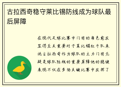 古拉西奇稳守莱比锡防线成为球队最后屏障