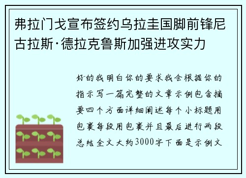 弗拉门戈宣布签约乌拉圭国脚前锋尼古拉斯·德拉克鲁斯加强进攻实力